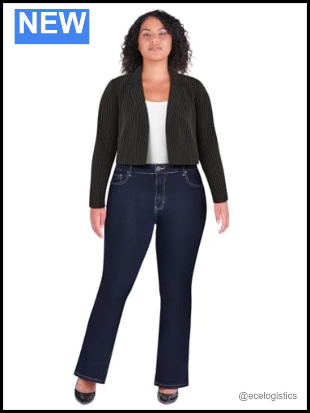 Plus Size Cropped Jacket with Shoulder Pads - Business Casual Blazer